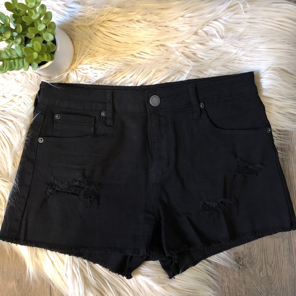 STS Blue Distressed HW Black Denim Shorts